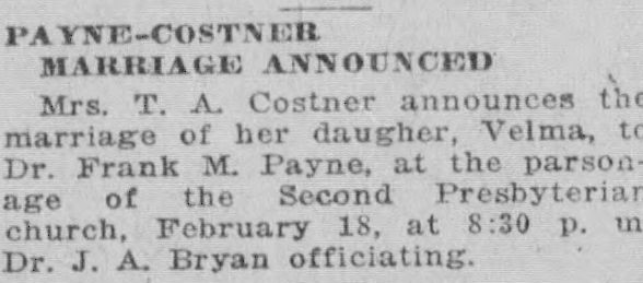 Velma Costner-Dr. Frank M. Payne